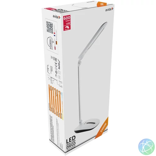Asztali LED lámpa, érintésvezérelt, dimmelhető, 10W, 5000K, AVIDE, fehér