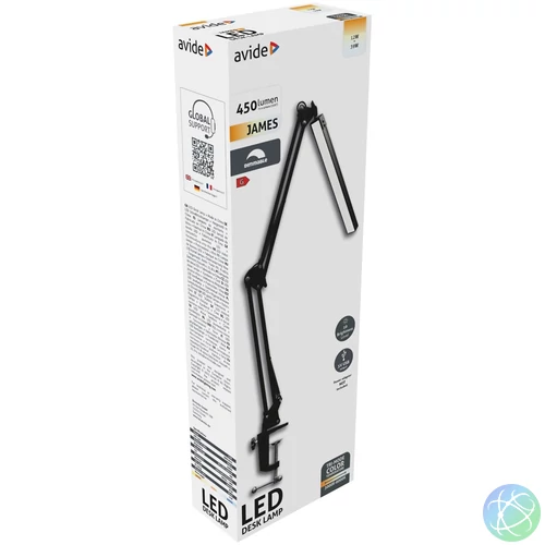 Asztali LED lámpa, felfogatható, 12W, AVIDE, fekete