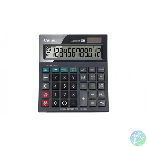 Számológép asztali 12 számjegy, döntött kijelző, Canon, AS-220RTS