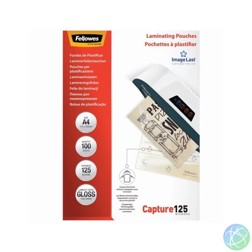 Lamináló fólia, A4, 125 micron, fényes, 100 db/doboz, Fellowes®