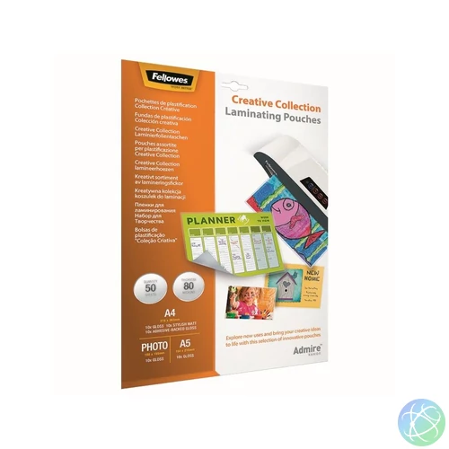 Lamináló fólia, 80 mikron, 5 klf. méretben 5x10 db/doboz, Admire Creativ Fellowes®