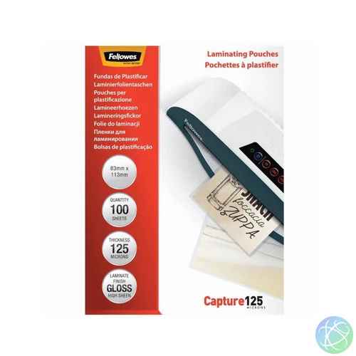 Lamináló fólia, 83x113mm, 125 mikron, fényes, 100 db/doboz, Fellowes®