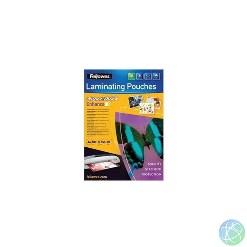 Lamináló fólia, A4, 80 mikron, fényes, 100 db/doboz, SuperQuick Fellowes®