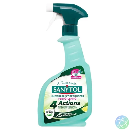 Fertőtlenítő hatású univerzális tisztítószer szórófejes 500 ml Lime Pure Sanytol_4 Actions