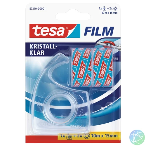 Ragasztószalag 15mmx10m irodai 2 db víztiszta szalag+adagoló 57319 Crystal Clear Tesa