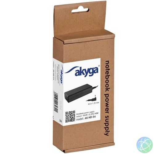 Akyga 19V/2,37A/45W 4x1,35mm + pin Asus notebook hálózati töltő