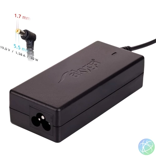 Akyga 19V/1,58A/30W 5,5x1,7mm Acer / Packard Bell notebook hálózati töltő