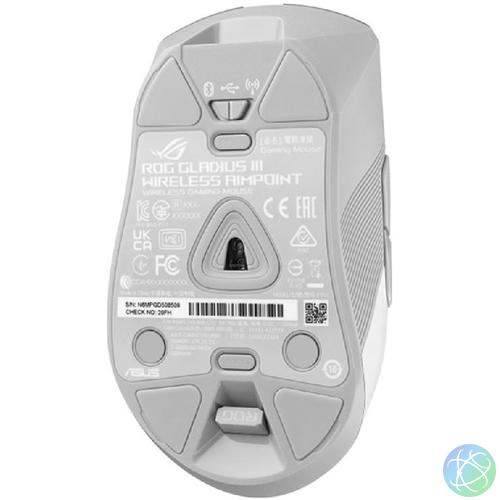 Asus ROG Gladius III Wireless AimPoint fehér vezeték nélküli egér