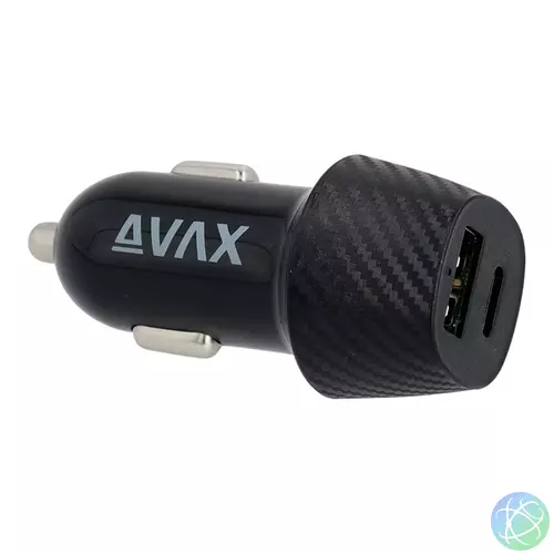 AVAX CC302B CARLY 20W Autós töltő USB A (QC)+Type C (PD), fekete