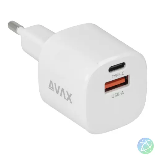 AVAX CH640W NANO+ 30W GaN USB A (QC4.0+)+ Type C (PD3.0) fehér hálózati gyorstöltő