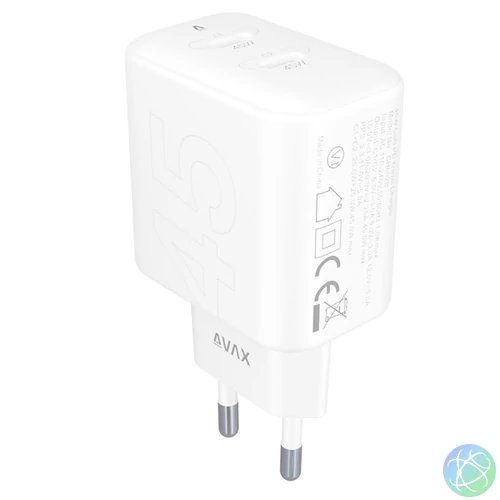 AVAX CH602W SPEEDY+ 45W GaN 2x USB-C PD3.0 fehér gyors töltő adapter