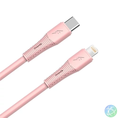 AVAX CB3312 27W USB-C – Lightning gyorstöltő szilikon kábel, 1.5 m, rózsaszín