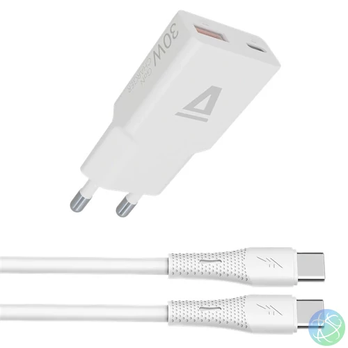 AVAX CH6413 30W GaN töltő és 60W USB-C szilikon kábel csomag, fehér