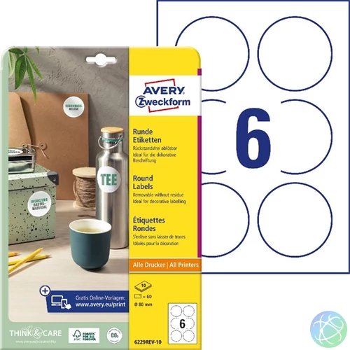 Avery 6229REV-10 fehér 80mm 10ív visszaszedhető univerzális címke köretikett