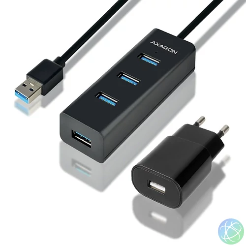 Axagon HUE-S2BP 4 portos USB3.0 gyorstöltő hosszú kábeles HUB tápegységgel
