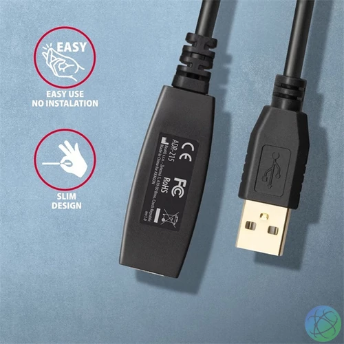 Axagon ADR-215 15m USB 2.0 A apa - anya aktív repeater kábel
