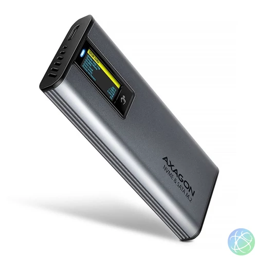 Axagon EEM2-SD2 DISPLAY USB-C 10Gbps M.2 NVMe & SATA SSD külső ház