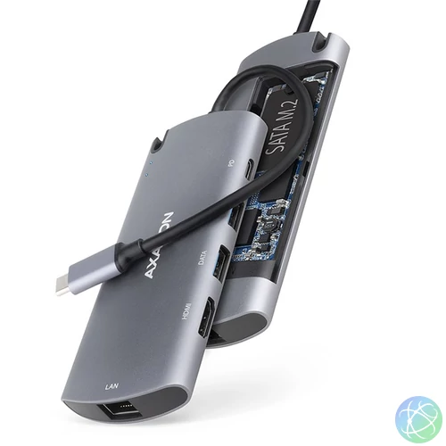 Axagon HMC-6M2 SUPERSPEED USB-C COMBO ezüstfekete  6IN1 HUB