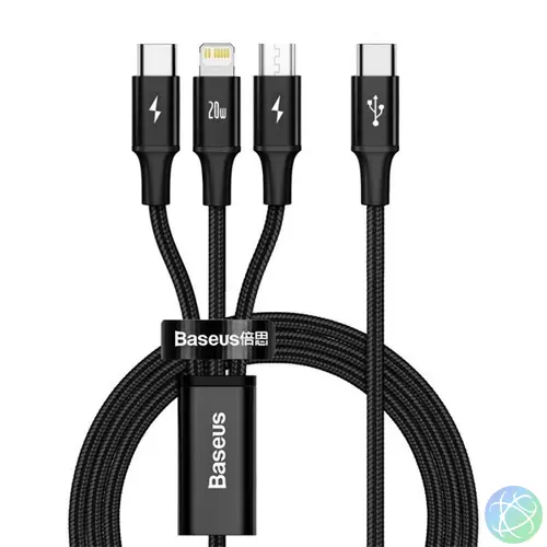 Baseus CAMLT-SC01 Rapid 3in1 1,5m USB A/Lightning/USB C fekete adat- és töltőkábel