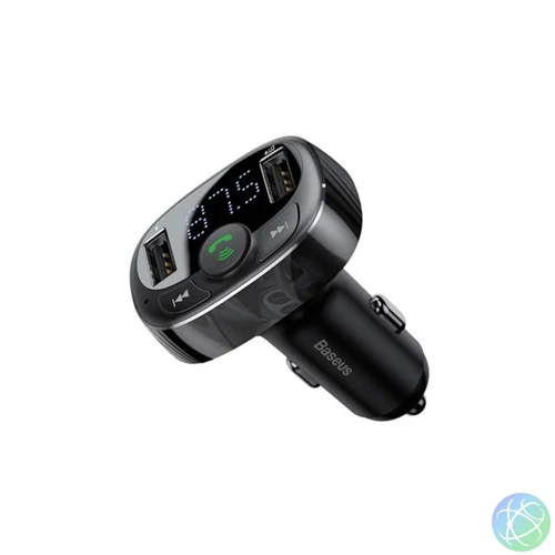 Baseus T típusú Bluetooth FM Transzmitter és 2xUSB autós töltő Fekete CCMT000001