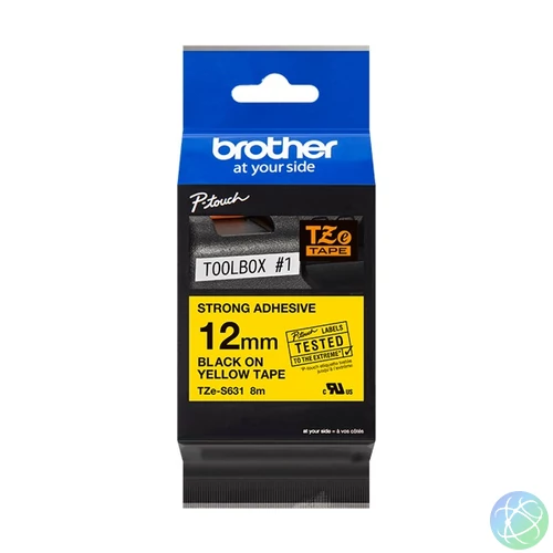Brother Ptouch TZe-S631 12mmx8m sárga alapon fekete betűs laminált szalag