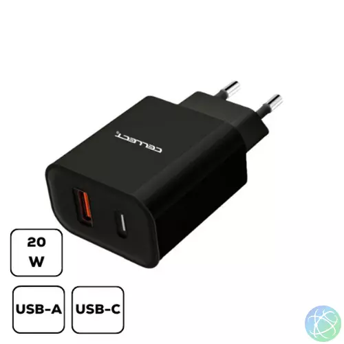 Cellect MTCB-PD20W-BK 20W USB A/USB C fekete hálózati gyorstöltő adapter