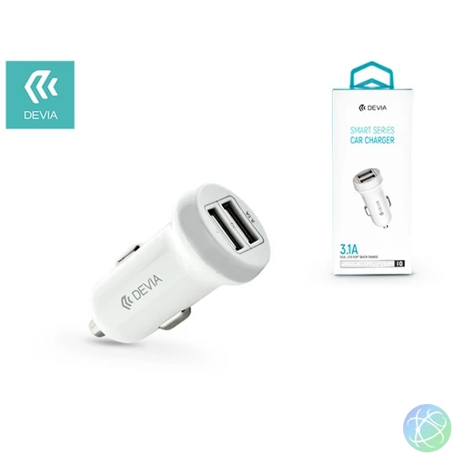 Devia ST330810 Devia Smart dual port USB 3.1A/2xUSB kimenettel fehér autós töltő