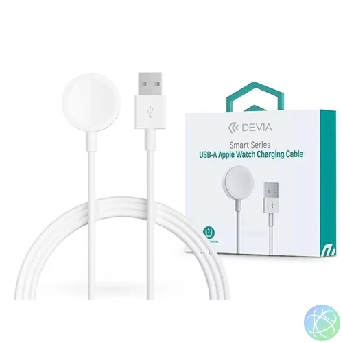 Devia ST381980 Smart Series Apple Watch mágneses fehér töltőkábel + USB-A kábel