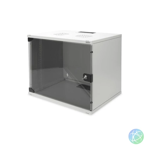 DIGITUS 19" 9U 460x540x400mm lapraszerelt üvegajtós szürke fali rack szekrény