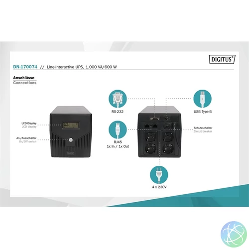 DIGITUS DN-170074 1000VA LCD szünetmentes tápegység