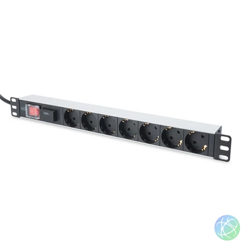 DIGITUS 1U rack alumínium 7 schuko dugaljas túlfeszültségvédett hálózati elosztó
