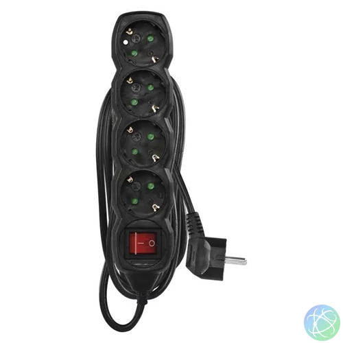 Emos PC1425R 5m/ 4aljzat/kapcsolós/fekete/PVC/1,5mm2 hosszabbító