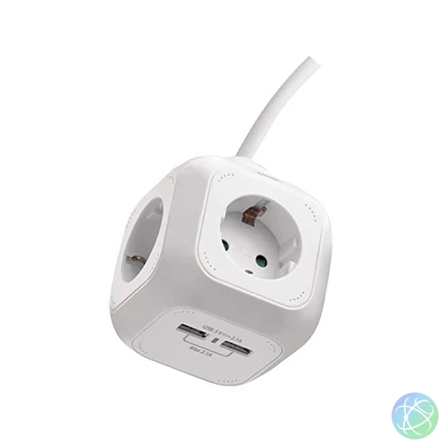 Emos P04219GU 4 aljzat 1,9méter 1,5mm2 kapcsolós USB-s fehér hosszabbító
