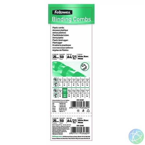 Fellowes 25mm 50db-os 181-200lapos fekete műanyag spirál