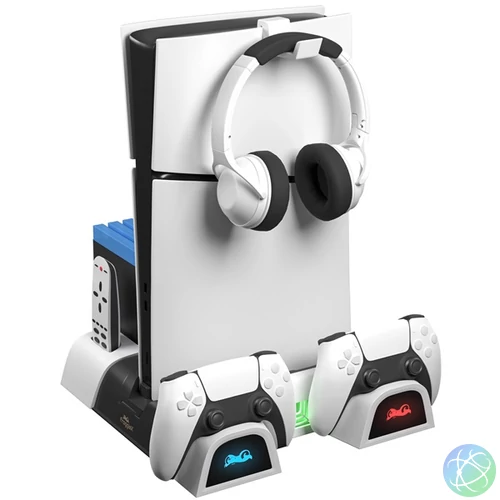 Froggiex FX-P5-C4-W PS5/PS5 Slim multifunkciós ventilátoros állvány + headset tartó