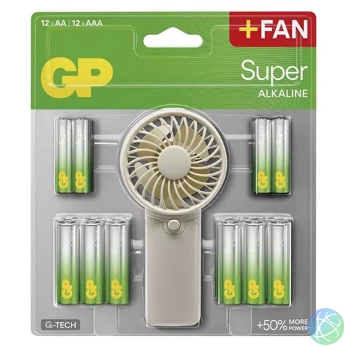 GP B0161M Super AA 12db + AAA 12db akáli elem + ventilátor