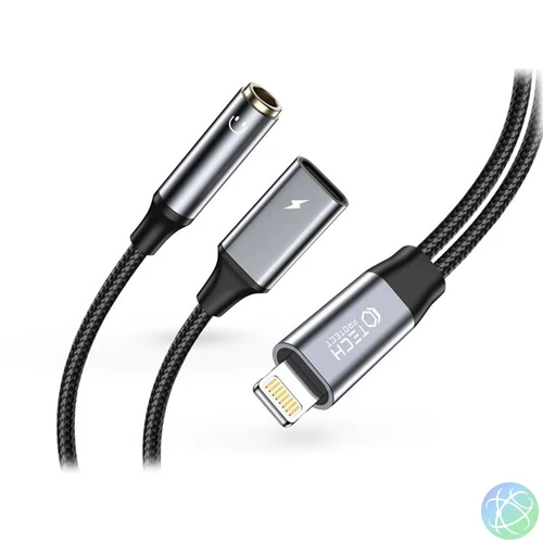 Tech-Protect TP607376 Lightning - 3,5 mm jack + Lightning fekete/szürke adapter