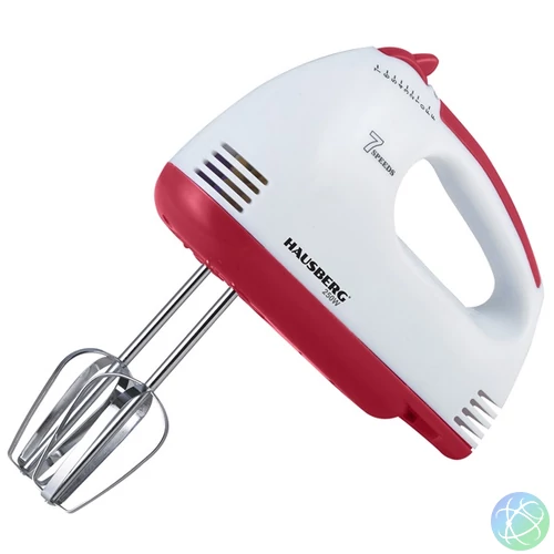 Hausberg HB-4112RS 250W-os vörös-fehér 7 sebességes elektromos kézimixer réz motorral