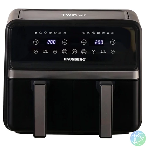 Hausberg HB-2373NG 2200-2400W dupla kosaras fekete 8,4 L forrólevegős sütő (air fryer/airfryer)