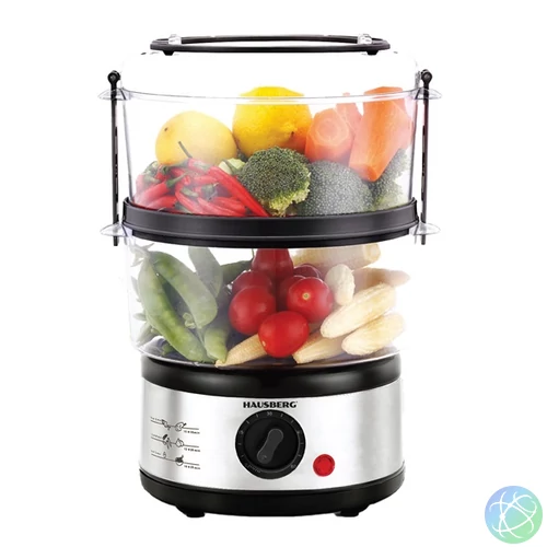 Hausberg HB-1350 400W rozsdamentes acélházas, 2 szintes 4,8L, gőzölési funkcióval, rizsfőzővel, ételfőző gép