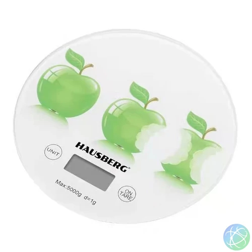 Hausberg HB-6010NG+DS üveg konyhai mérleg, kerek, fehér, alma mintával