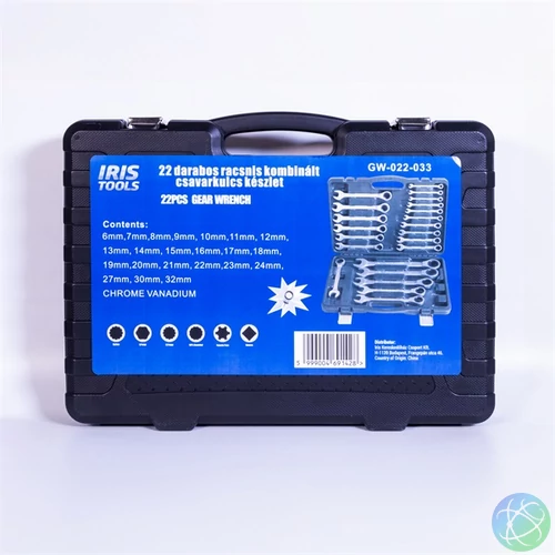 IRIS TOOLS GW-022-033 22 darabos racsnis kombinált csavarkulcs készlet