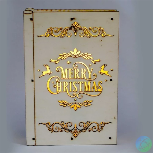 Iris Karácsonyi könyv mintás 23x16x4,5cm/meleg fehér LED-es fa fénydekoráció