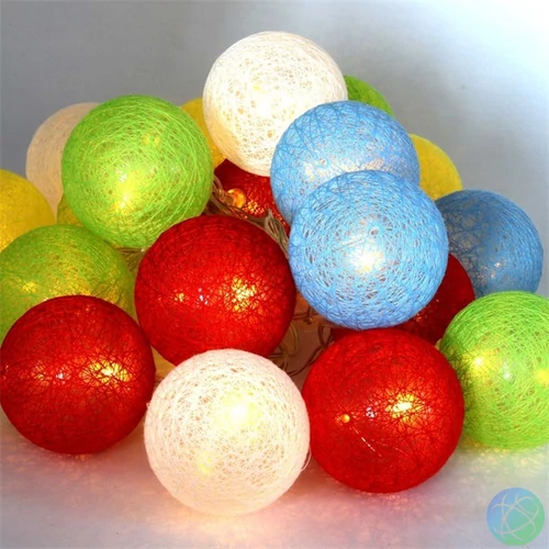 Iris Gömb alakú 6cm/színes fonott/3m/több színű/20db LED-es/USB-s fényfüzér, fénydekoráció