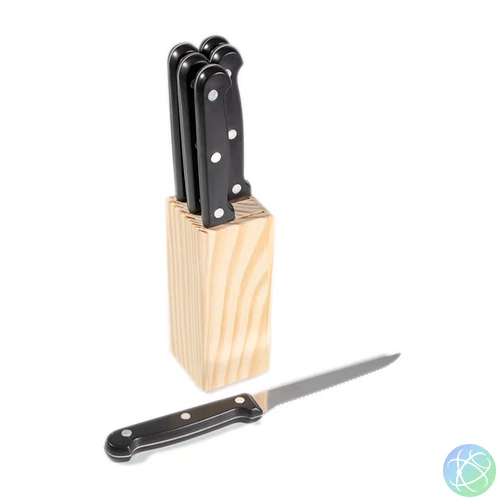 IRIS KT-602 7 részes steak-kés készlet tartóval (6 db kés + fa tároló blokk)