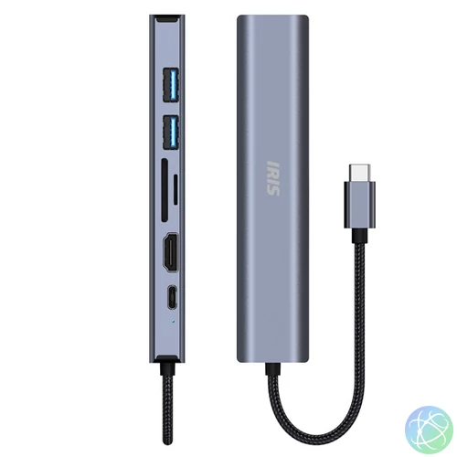 Iris IH6-23 7in1 (2xUSB/1xLAN/1xHDMI/1xSD/1xmicroSD/1xDP-USB-C 100W) Dokkoló