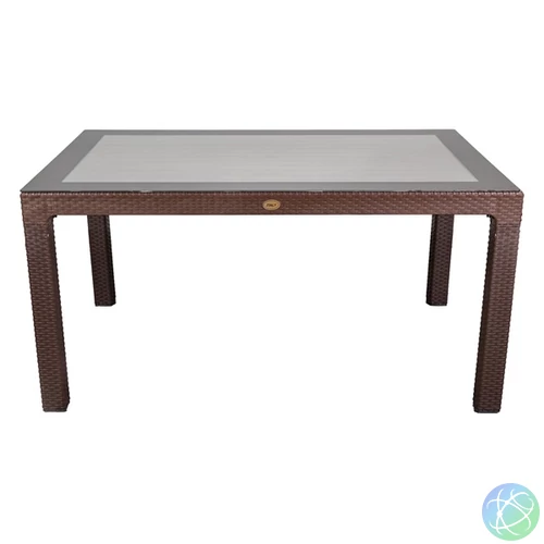 IRIS GF-220BR ECO barna műanyag kerti asztal rattan üveglappal 90x150cm