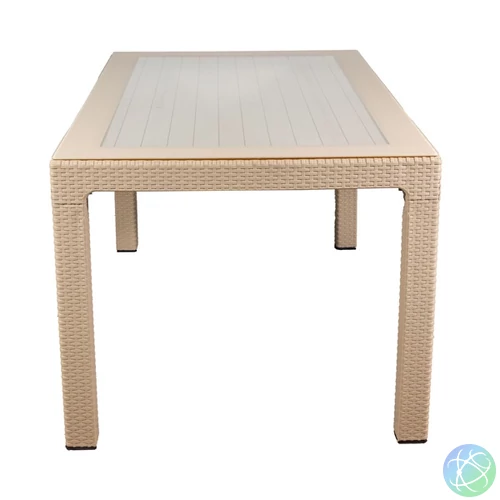 IRIS GF-810C ORIGINAL CAPPUCCINO műanyag kerti asztal rattan üveglappal 90x150cm