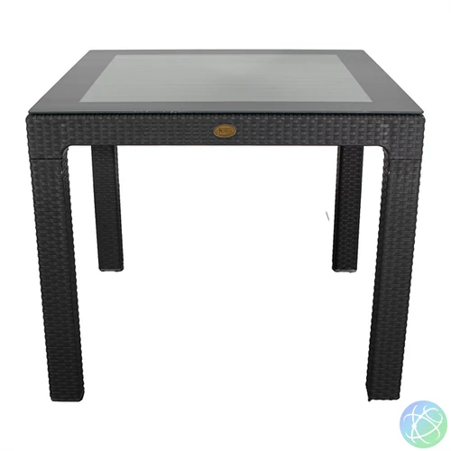 IRIS GF-820A ORIGINAL antracit műanyag kerti asztal rattan üveglappal 90x90cm
