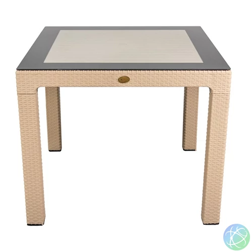 IRIS GF-820C ORIGINAL CAPPUCCINO műanyag kerti asztal rattan üveglappal 90x90cm